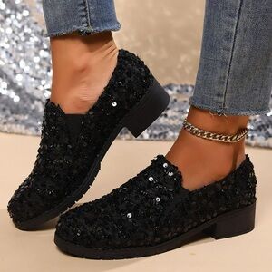 Black Sequin Loafers